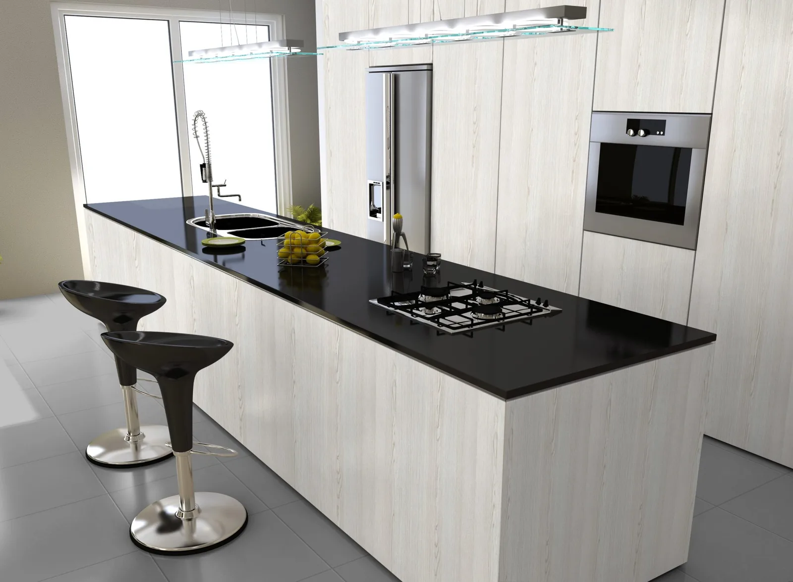 Italian Abete Island Kitchen with Black Top