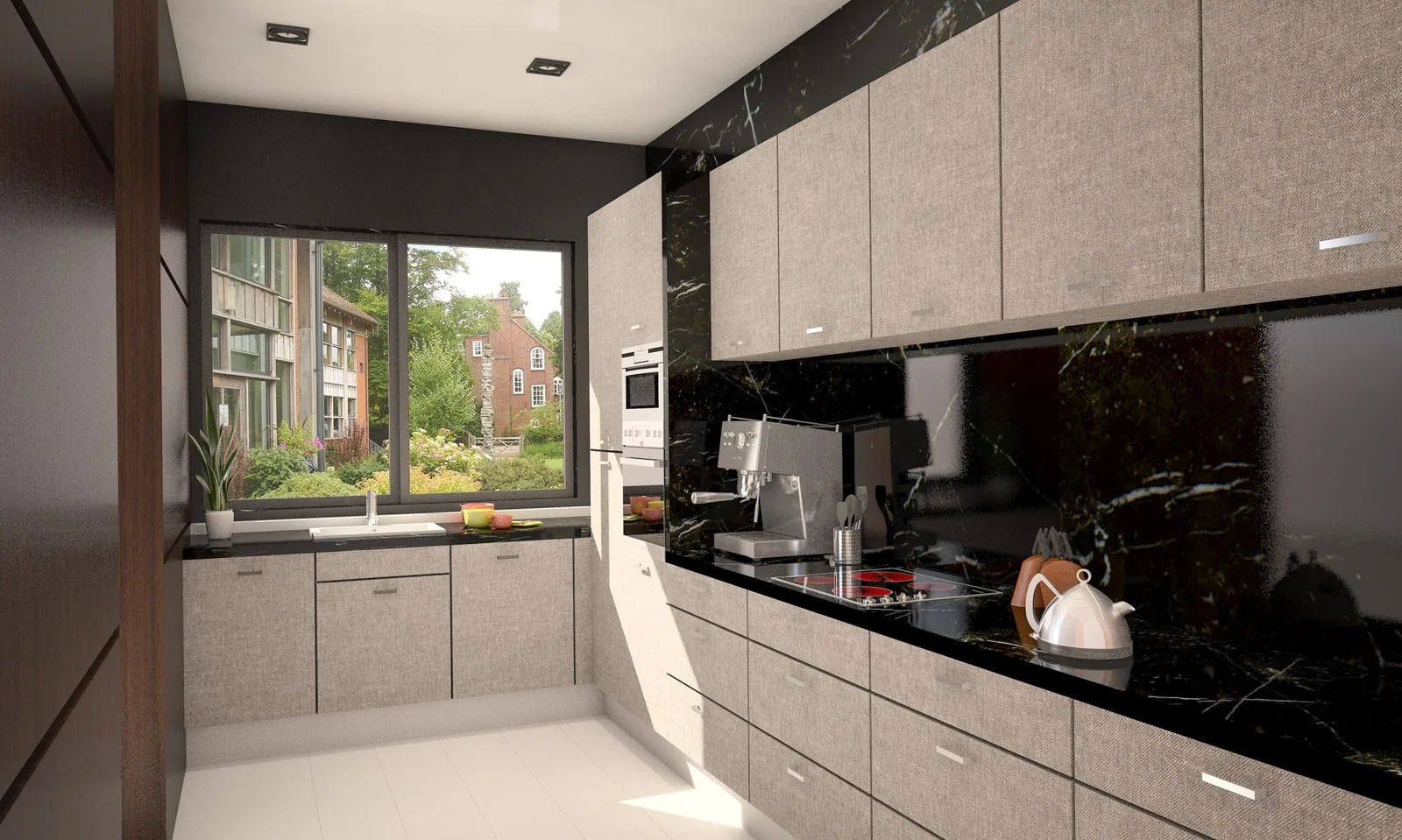 Denim Grizzly Kitchen with Black Marble